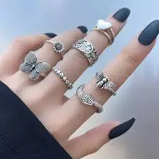 [Set de 7 anillos con Hermosos diseños.] Set Daisy Flower´s